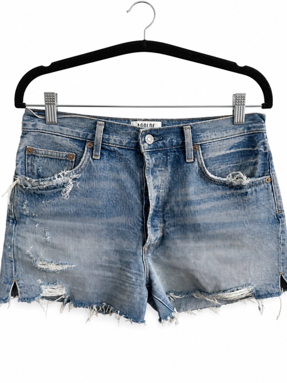 Agolde Premium High-Rise Distressed Denim Shorts Size 30